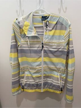 Bench Yellow Gray Blue Striped womens Hooded Rain Jacket
